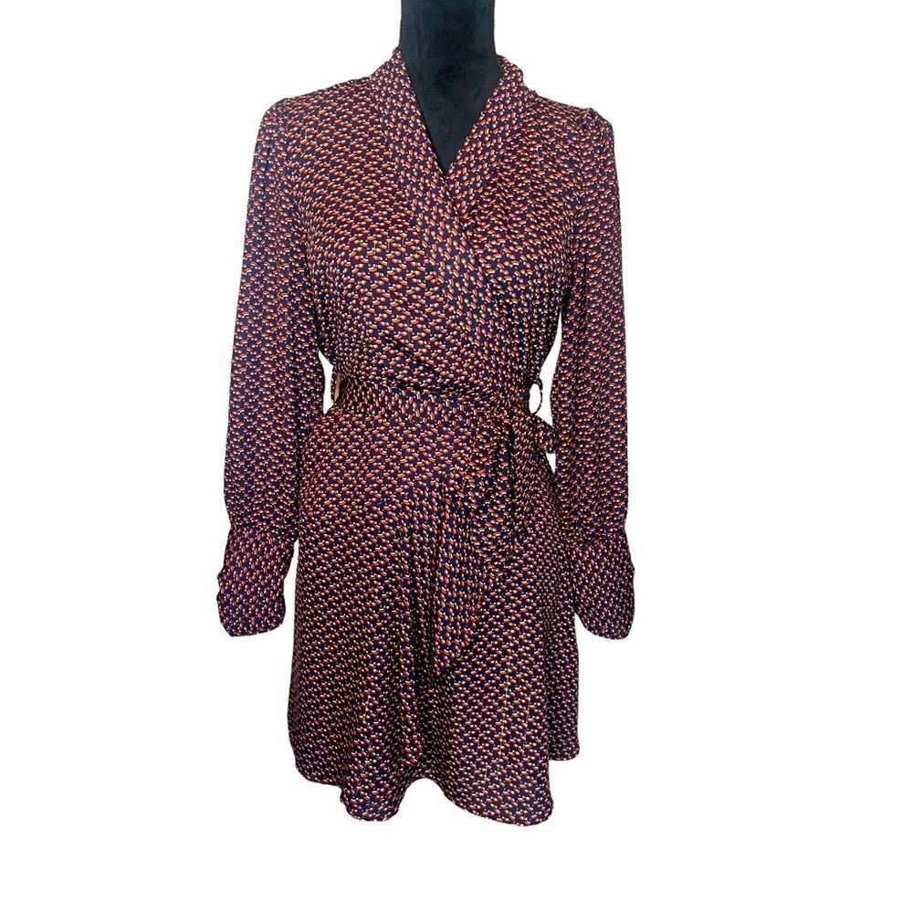 Q2 HANNAHLISA GEOMETRIC PRINTED WRAP DRESS *Perfect for work or a party! SIZE S